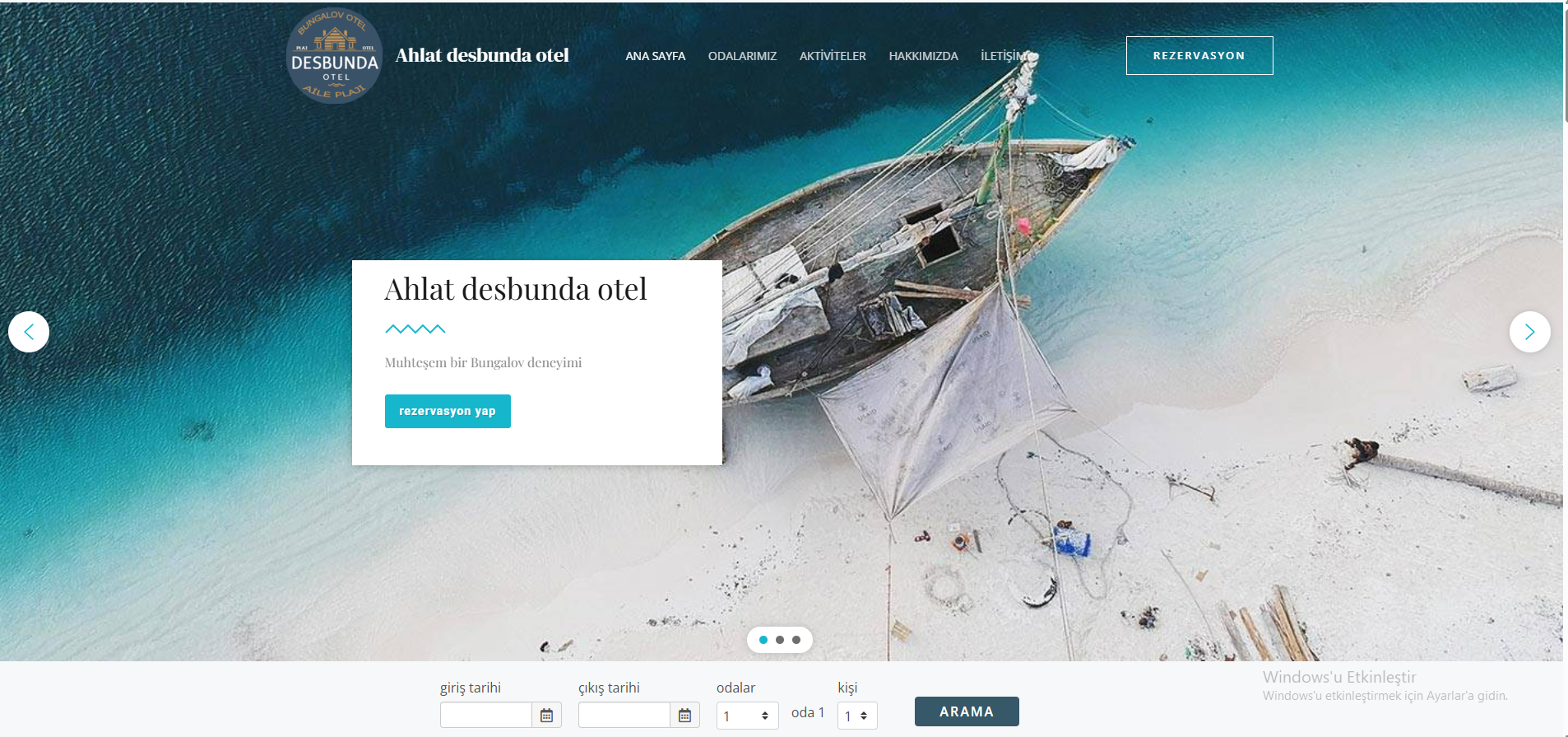 Desbunda Otel web sitesi ekran görüntüsü